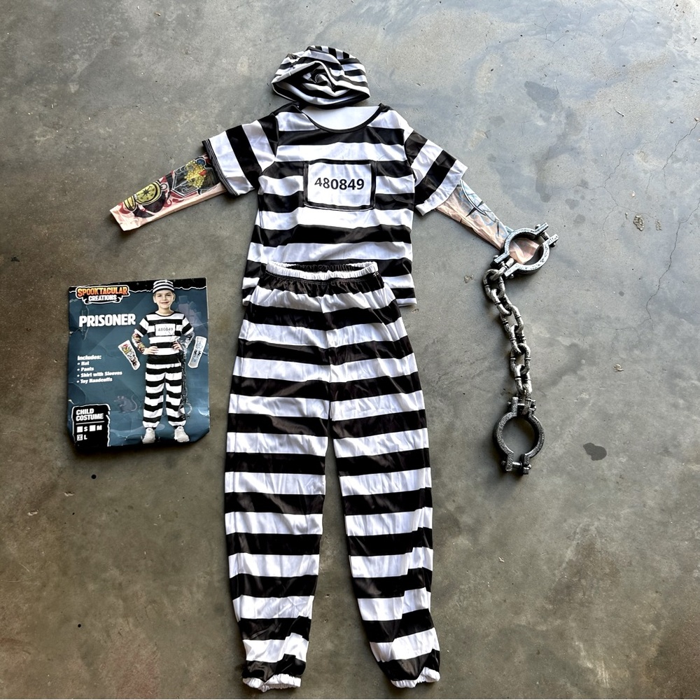 Spooktacular Creations Kids Prisoner Black & White Striped Costume | Size Large